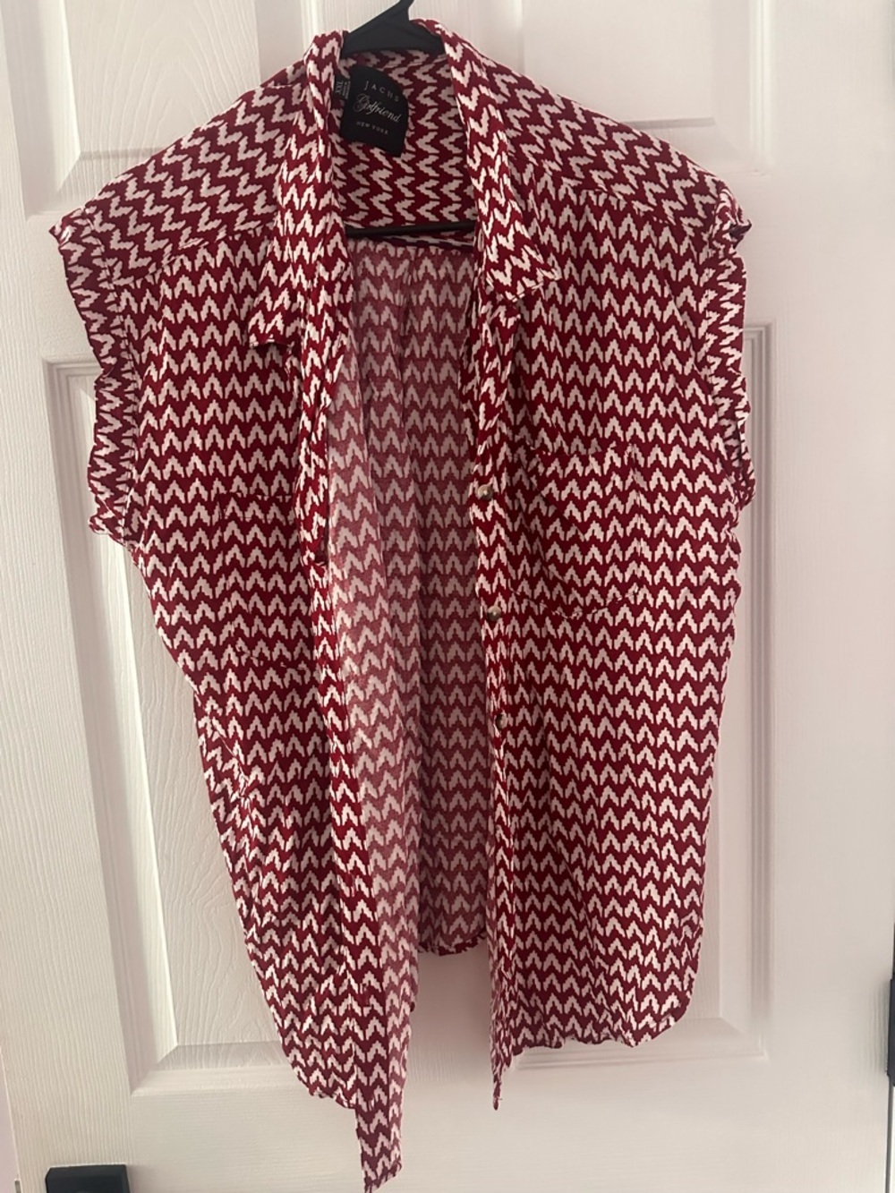JACHS Girlfriend Red & White Printed Button-Down Cap-Sleeve Blouse